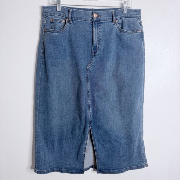 Denim & Co. Canyon Retreat Easy Stretch Skirt Midi Skirt 14 Front Slit Casual - Picture 2 of 7